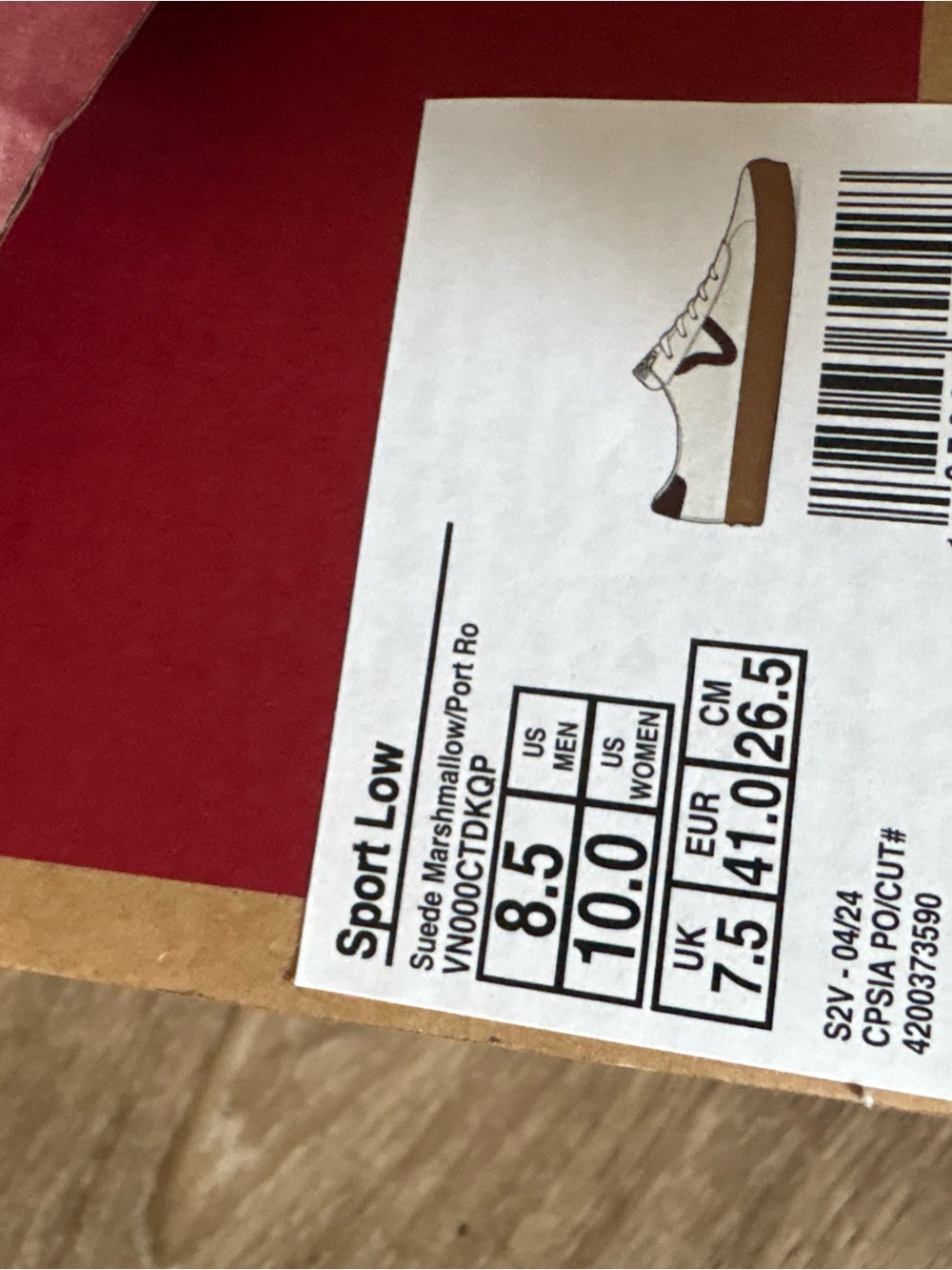 Vans Sport Low Unisex Cream Suede Sneakers with Maroon Side Stripe and Gum Sole - Picture 2 of 5